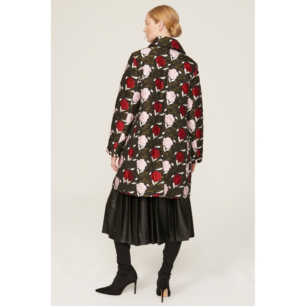 Kate Spade New York Sz XL Quilted Floral Rose Jacket Coat Black Pink Red - Picture 12 of 16